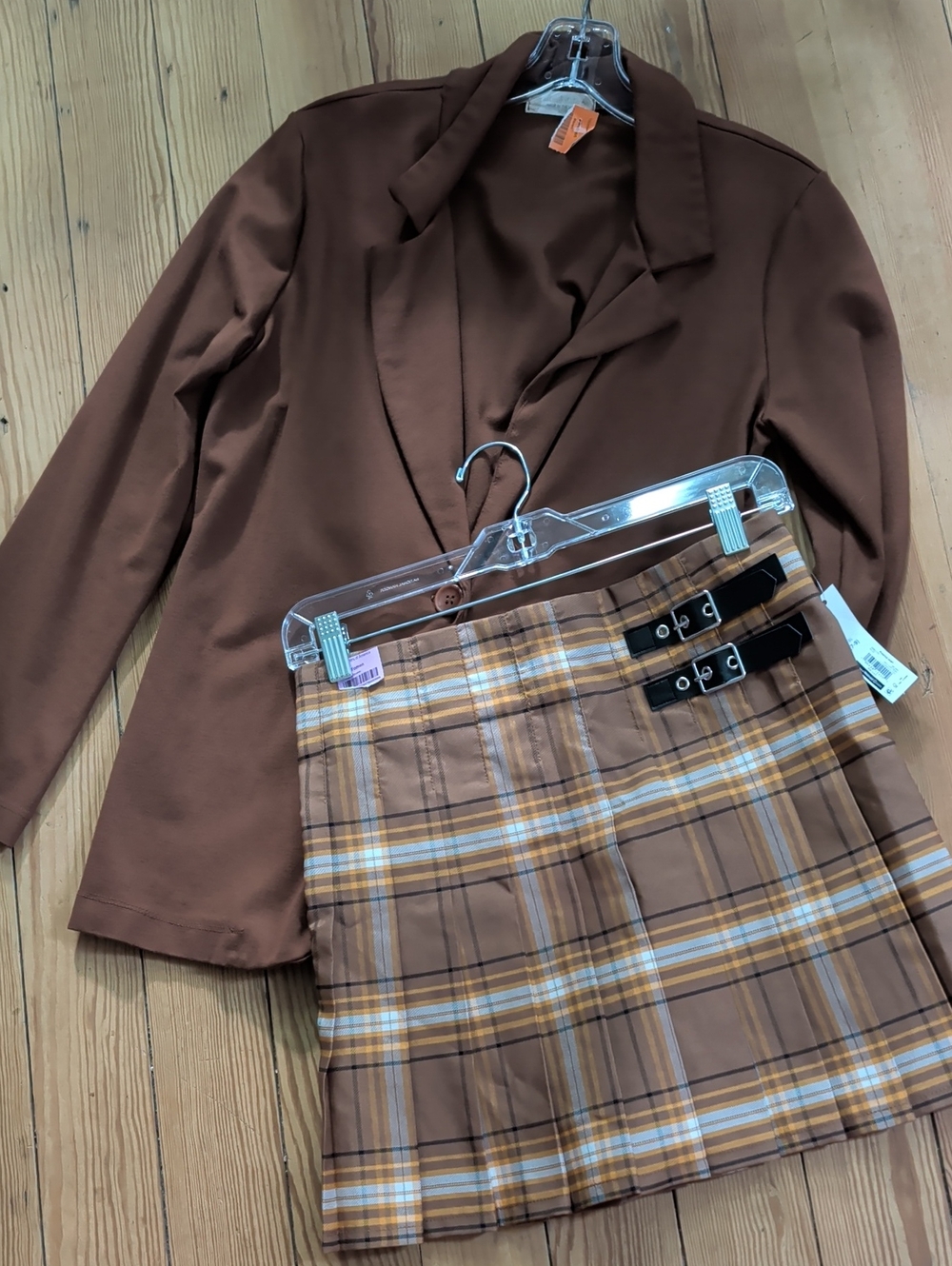MED Brown Plaid Mini Skirt - Women